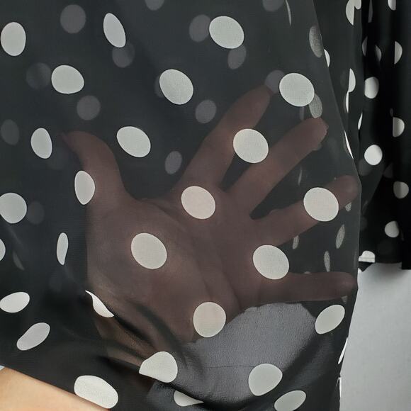 Torrid Size 2X Chiffon Polka Dot Blouse Black White Semi Sheer Office Casual‎ - Picture 4 of 11